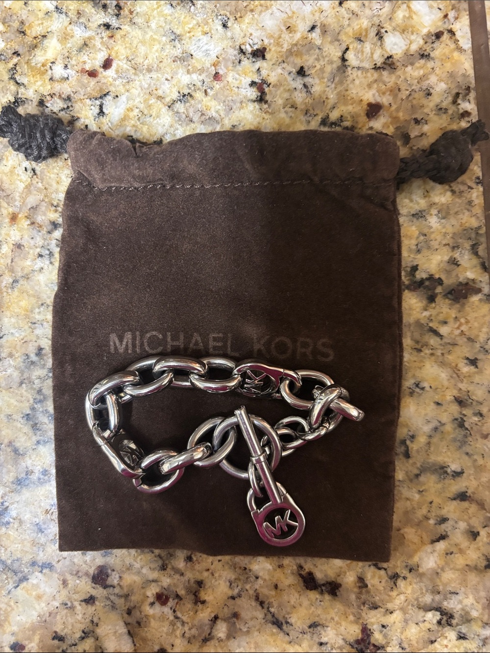 Michael Kors Silver-Tone Chain Bracelet with MK Padlock Charm